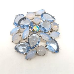Vintage Schiaparelli Opalescent Blue Rhinestone Brooch Open Back